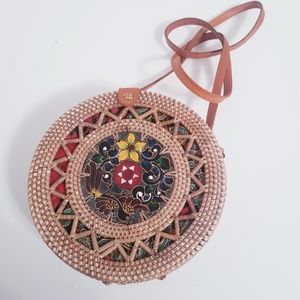 NWOT Round Rattan Bali Crossbody Bag 8" dm